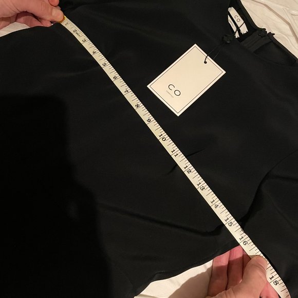 NWT Co Collections Peasant Sleeve Short Dress in Black Stretch Crepe in Sz Small - Picture 6 of 9